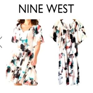 Nine West Dress Flutter Sleeve Size XS White Multicolor
